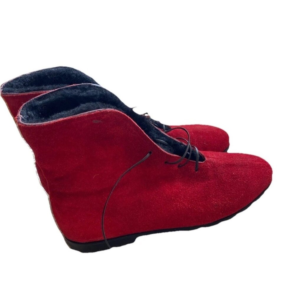 Terralam Australia Boots 9 Red Suede Leather Faux Fur Lined Booties Shoes